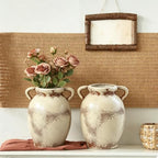 Set of 2 Distressed Ceramic Vase Rustic Farmhouse Dual Handles - Image 4