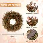 26 Inch Fall Wreath for Front Door, Artificial Boxwood Thanksgiving Decor - Image 2
