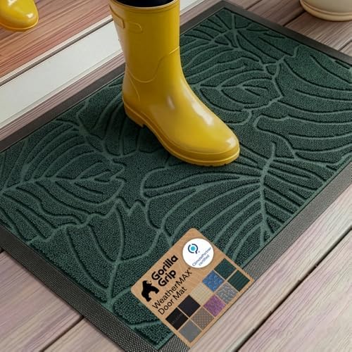 GORILLA GRIP WeatherMAX Door Mat, Indoor Outdoor Use, 35x23, Green Palm by GorillaGrip