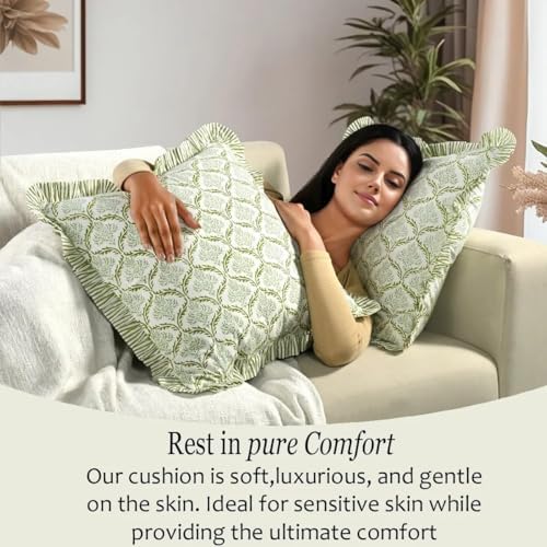 CPC Fern Regal Hand Block Print 100% Cotton Ruffle Throw Pillow Cover 24x24 inch with Hidden Zipper Decorative for Couch, Bed, Sofa, Farmhouse, Cottagecore Decor Gift Christmas Fall Thanksgiving - Image 5