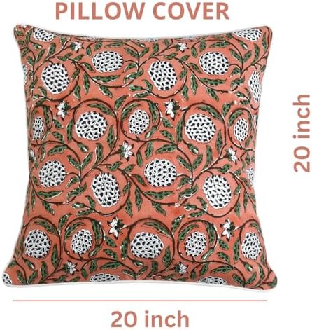 Ridhi Block Print Dark Salmon Pink Pillow Cover 20" x 20" (Pack of 2) Decorative Couch Pillows for Living Room, Chic Boho Cute Outdoor Pillows Covers Gifts for Spring, Easter and Valentine - Image 4