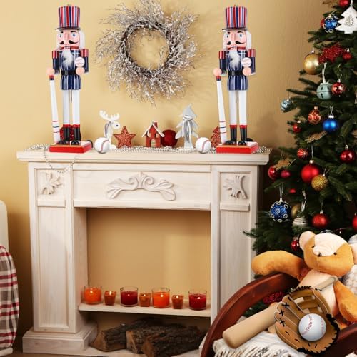 Blosssound 15" Christmas Baseball Nutcracker Wooden Sports Decor,Baseball A - Image 6