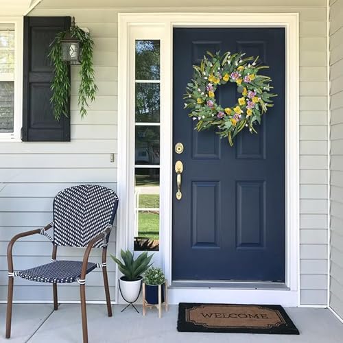 26 Inches Large Fall Wreaths for Front Door Decor, Olive Eucalyptus Leaf Silk Poppy Paper Flower Wildflower Wreath, Floral Easter Wreath Indoor Outdoor Wreaths Porch Farmhouse Home Decor - Image 4