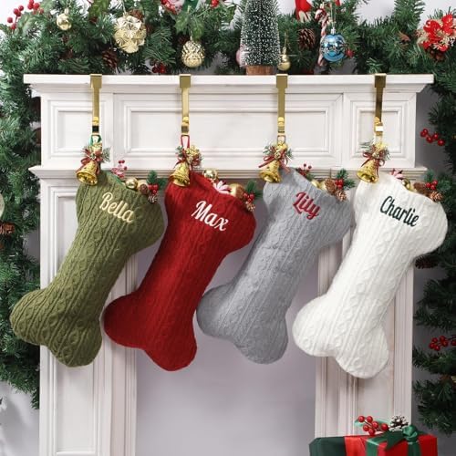 Personalized Dog Christmas Stockings,Custom Embroidered Pet Name & Bone Shape Stocking for Pet,Premium Cable Knit 15.7” Large Dog Stocking for Fireplace Holiday Decor Gifts(9 Pack) - Image 6