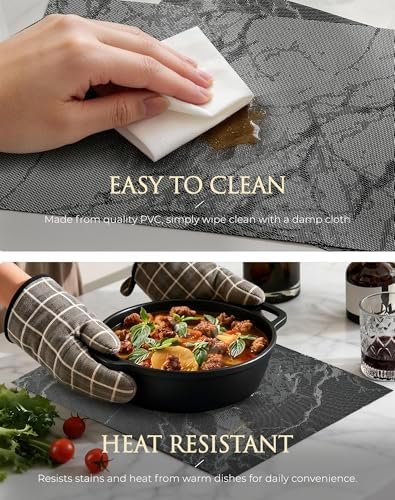 Leetaltree Woven Vinyl Placemats Set of 12,Black Marble - Image 5