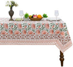 Home Spun & Crafts 72x108 Inches Rectangle Hand Block Print Tablecloth, 100% Cotton, Red Green Floral Table Cloths Washable, Traditional Indian for Dining Outdoor Thanksgiving Halloween Christmas by HomeSpunCrafts