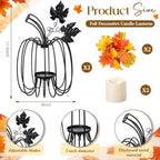 2 Pcs Fall Metal Pumpkin Candle Holder Decor with LED, 11.5 in, Black - Image 2