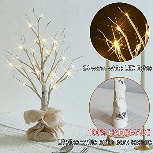 Fudios Lighted Birch Tree with Timer Battery Operated 18in Home Decor Tabletop, Pre lit Artificial Birch Trees with 24 LED for Wedding Christmas Party - Image 2