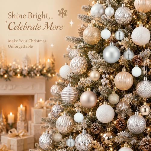 Lunmon 64 Pcs Champagne Gold White Christmas Ornaments 1.57/1.97/2.36 Inch - Image 5