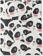 Cute Panda Face Fleece Blanket - Lightweight Soft Cozy Gifts Throw for Animal Lovers,Kids,Women,Girls,Sweet Pandas White Blankets,Home Room Modern Art Decor 60x80in by AINORI