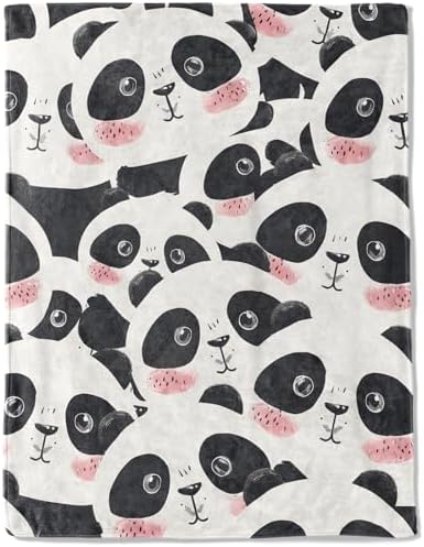 Cute Panda Face Fleece Blanket - Lightweight Soft Cozy Gifts Throw for Animal Lovers,Kids,Women,Girls,Sweet Pandas White Blankets,Home Room Modern Art Decor 50x60in by AINORI