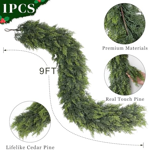 Lifelike Touch Artificial Cedar Garland for Christmas Decor(9FT,1 PCS) - Image 5