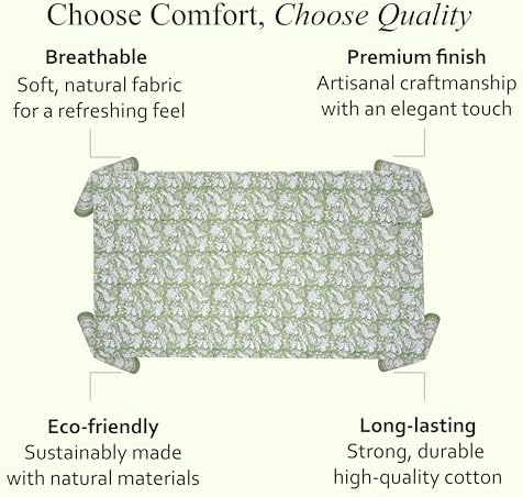 CPC Tablecloth 100% Cotton 60x90 Inch Indian Block Print Rectangle Table Cover, Washable Table Cloth for Weddings, Spring/Summer, Barbeque - Olive Green - Image 6