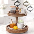2 Tiered Tray Stand [Includes 3 Changeable Handles] - Rustic Cupcake Stand, Coffee Table Tiered Serving Tray for Kitchen Counter, Stunning Rustic Home Decor, Display Fruits, Plants, Candles (Brown) by FeltCreativeHomeGoods