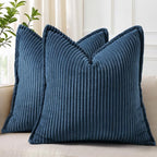 decorUhome Fall Corduroy Navy Blue Throw Pillow Covers 24x24 Set of 2 by decorUhome