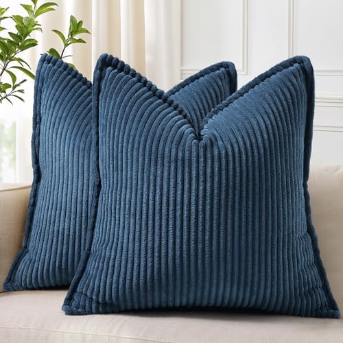 decorUhome Fall Corduroy Navy Blue Throw Pillow Covers 26x26 Set of 2 by decorUhome