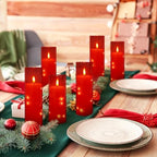 12‑Pack Red Flameless LED Candles(D 2.2" xH 5" 6" 7") with Embedded String Lights,Acrylic Pillar Candles with 2 Remote Timers, Battery‑Operated for Christmas, Halloween & New Year Decor. - Image 5