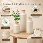 TBWIND Ceramic Vases Set of 3, White Modern Rustic Home Decor Flower Vases - Image 3