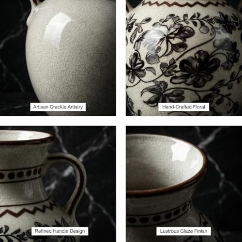 EFISPSS Ceramic Vintage Vase,Chinoiserie Rustic Farmhouse Floral Spring Decor for Home Decor Living Room Fireplace Office, Grey - Image 4