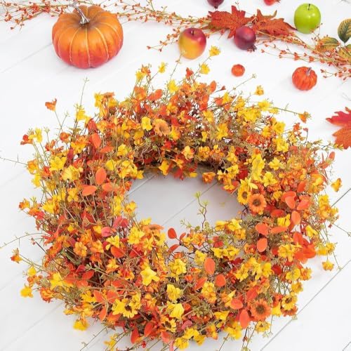 24 Inch Fall Wreaths for Front Door Boho Fall Wreath Rustic Autumn Wreath - Image 2