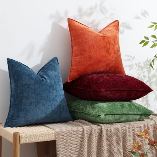 decorUhome Chenille Wine Red Velvet Throw Pillow Covers 24x24 Set of 2 - Image 5