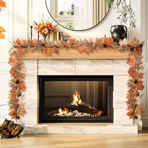 2 Pack 9 Ft Fall Garland with Lights & Timer, Thanksgiving Mantel Decor - Image 6