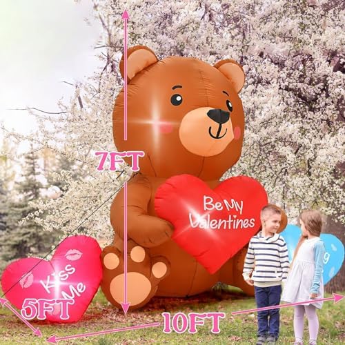 10 FT Valentines Day Inflatables, Blow Up Sitting Bear with Heart, Romantic Valentine's Day Yard Decorations with Build-in LED Lights for Anniversary Weddings Proposal Celebration Home Garden Decor - Image 2