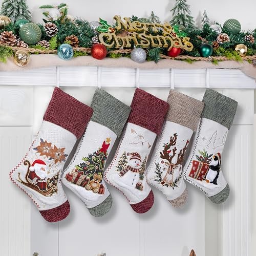 LUBOT New Christmas Stockings Set of 5 Pack 20" Large Rustic Traditional Holiday Fireplace Hanging Decorations Classic Plush Mantel Décor Xmas Soft Stocking Thick for Family - Image 2