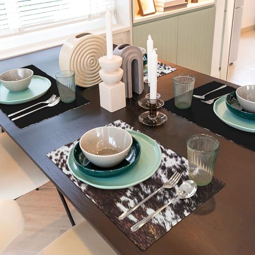 Cowhide Decorative Placemats, Farm Animal Brown Cowhide Print, Heat Resistant, Non-Slip, Washable Set of 6, 12x18 Inches - Image 4