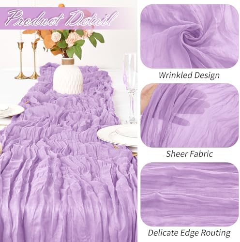 30 Pack Lavender Cheesecloth Table Runner 17 x 108 inch Cheese Cloth Table Runners 9ft Lavender Table Runner Rustic Romantic Sheer Gauze Runner for Wedding Party Baby Shower Table Decoration - Image 3