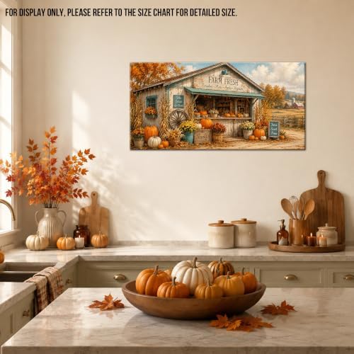 WAXWHELK Farmhouse Fall Canvas Wall Art Rustic Farmhouse Painting Pictures, Farm Fresh Pumpkin Harvest Artwork for Living Room Bedroom Home Decor (16"x32") - Image 3