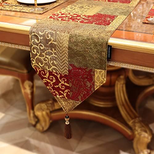 Loom and Mill Luxury Jacquard Table Runner 13x72 inch, Triangle-Red Gold - Image 4