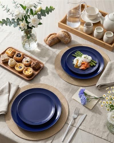 PULOTE 100PCS Blue Plastic Plates - Heavy Duty Navy Blue Disposable - Include 50PCS 10.25inch Dinner & 50PCS 7.5 inch Dessert/Salad Plates - Ideal for Party & Labor Day - Image 5