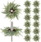 12 PCS Christmas Pine Taper Candle Rings Wreaths 1.38" Mini Norfolk Cedar Taper Candle Holder Wreaths Candle Rings with Berry Pinecones for Xmas Winter Church Home Table Centerpiece Candlesticks Decor by Unknown