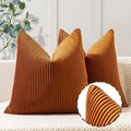 YCOLL Burnt Orange Pillow Covers 26x26 Set of 2 Velvet Striped Pattern - Soft Throw Pillows for Home Decor, Luxury Decorative Pillow Covers for Couch, Bed,Living Room by PillowCoversExpert
