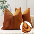 YCOLL Burnt Orange Pillow Covers 26x26 Set of 2 Velvet Striped Pattern - Soft Throw Pillows for Home Decor, Luxury Decorative Pillow Covers for Couch, Bed,Living Room by PillowCoversExpert