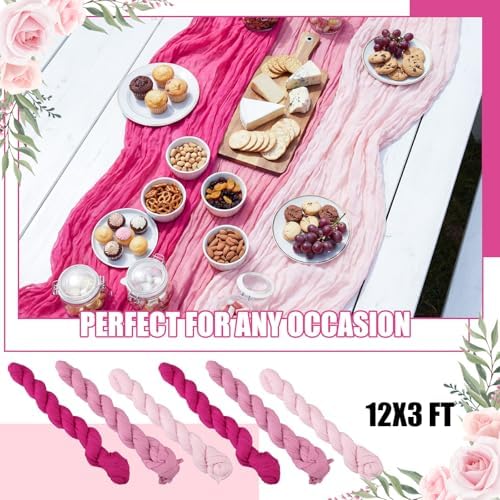 Remagr 12 Pcs Gradient Rose Pink Cheesecloth Gauze Table Runners - Image 5