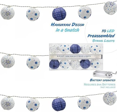 The Dreidel Company 10 Mini Round Lantern Hanukkah String Lights 9' Ft. Long, 4-Pack Pre-Assemble LED Battery Powered 3" Inch Orb - Image 3