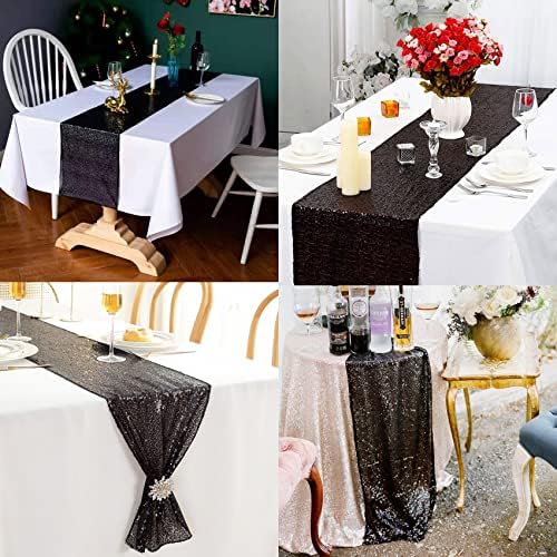 12 Packs Sequin Table Runner Glitter Dining Table Runner for Birthday Wedding Engagement Bridal Baby Shower Bachelorette Holiday Celebration Party Supplies Decorations (12" x 72", Black) - Image 5