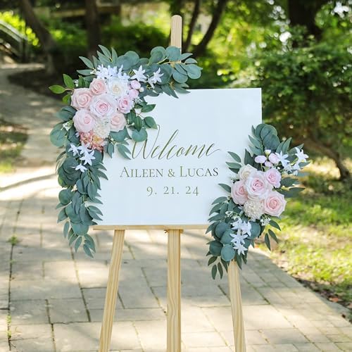 Artificial Pink Wedding Arch Flowers Swag Set of 2 for Welcome Signs, Reception and Ceremony Decorations, Cream Floral Decor, UD-002 - Image 2