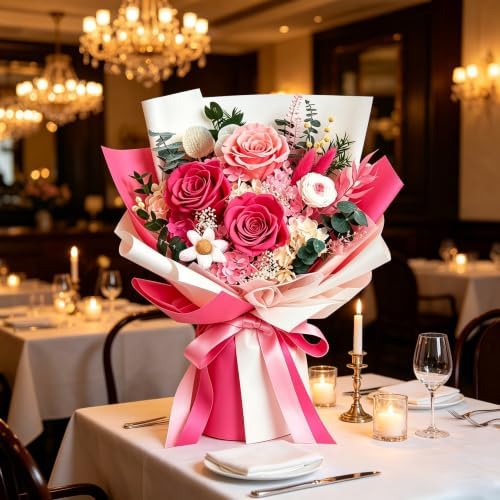 Preserved Flowers Bouquet, Pink Roses Forever Flowers for Delivery - Image 5
