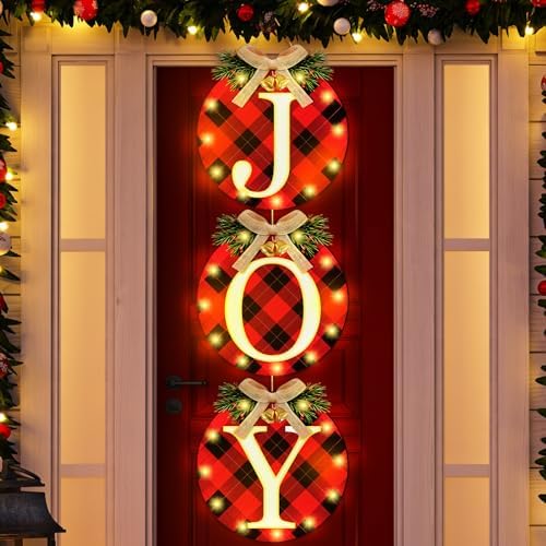 Blosssound 3 Pcs Lighted Christmas Front Door Decor, Buffalo Plaid by Blosssound