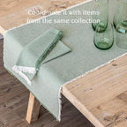 Over&Back 18x90 Woven Frayed Chambray Cotton Table Runner - Washable Table Runners for a Custom Home Decor Tablescape - Hand-Finished Frayed Edges - Coffee Table, Dinner Table, Living Room - Green - Image 3