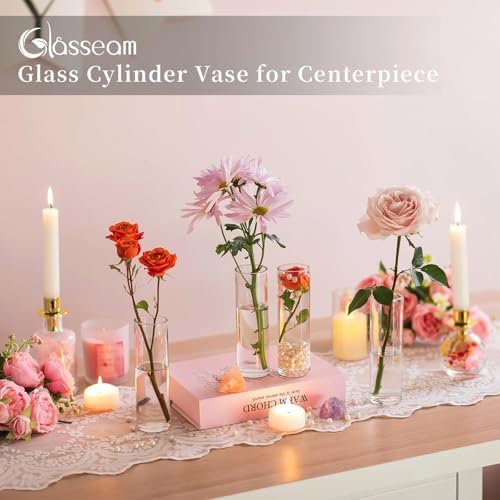 Glasseam Small Glass Flower Vase: 12Pcs Cylinder Bud Vases for Centerpieces - Image 3