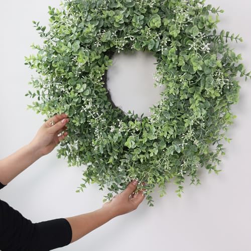 26'' Artificial Eucalyptus Wreath with Seeds for Front Door Decor(Green) - Image 4