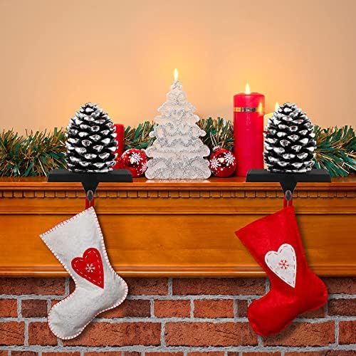 MCEAST 2 Pack Christmas Stocking Holders Pinecone with Snowflake Xmas Stocking Hangers Clips Mantle Hooks for Christmas Decoration - Image 4