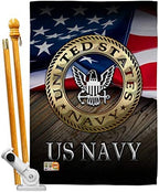 HS137035-BO US Navy Americana Military Decorative Vertical House Flag Set, 28"x 40" w/Flagpole, Multi-Color by Unknown