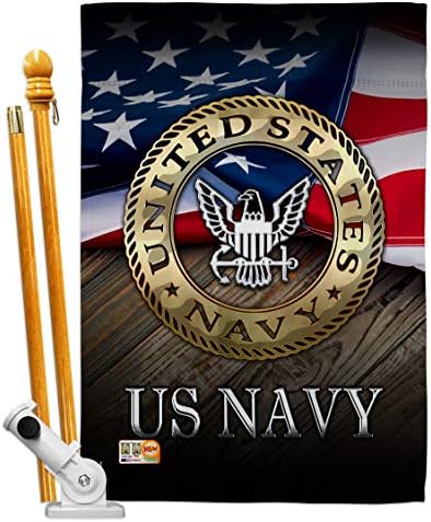 HS137035-BO US Navy Americana Military Decorative Vertical House Flag Set, 28"x 40" w/Flagpole, Multi-Color by Unknown