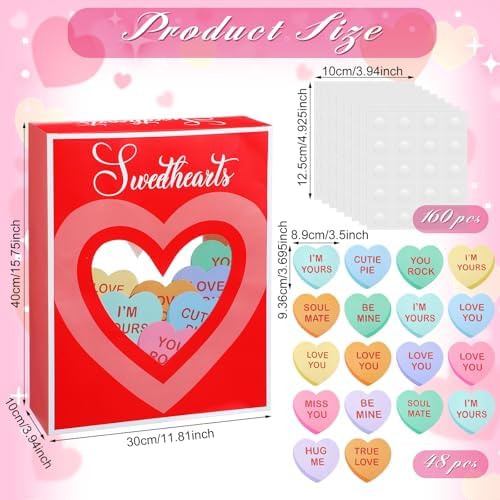 Ctosree 49 Pcs Valentine's Day Wall Stickers 3D Sweetheart Box with Conversation Heart Stickers Valentine's Day Bulletin Board Decoration Love Wall Decals for Classroom Home Wedding Romantic Decor - Image 4