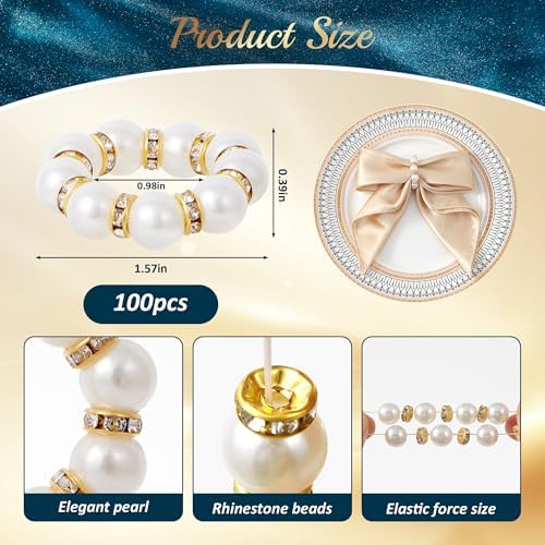 APTWOW Pearl Gold Napkin Rings Set of 100, Disposable Wedding Table Decor - Image 2